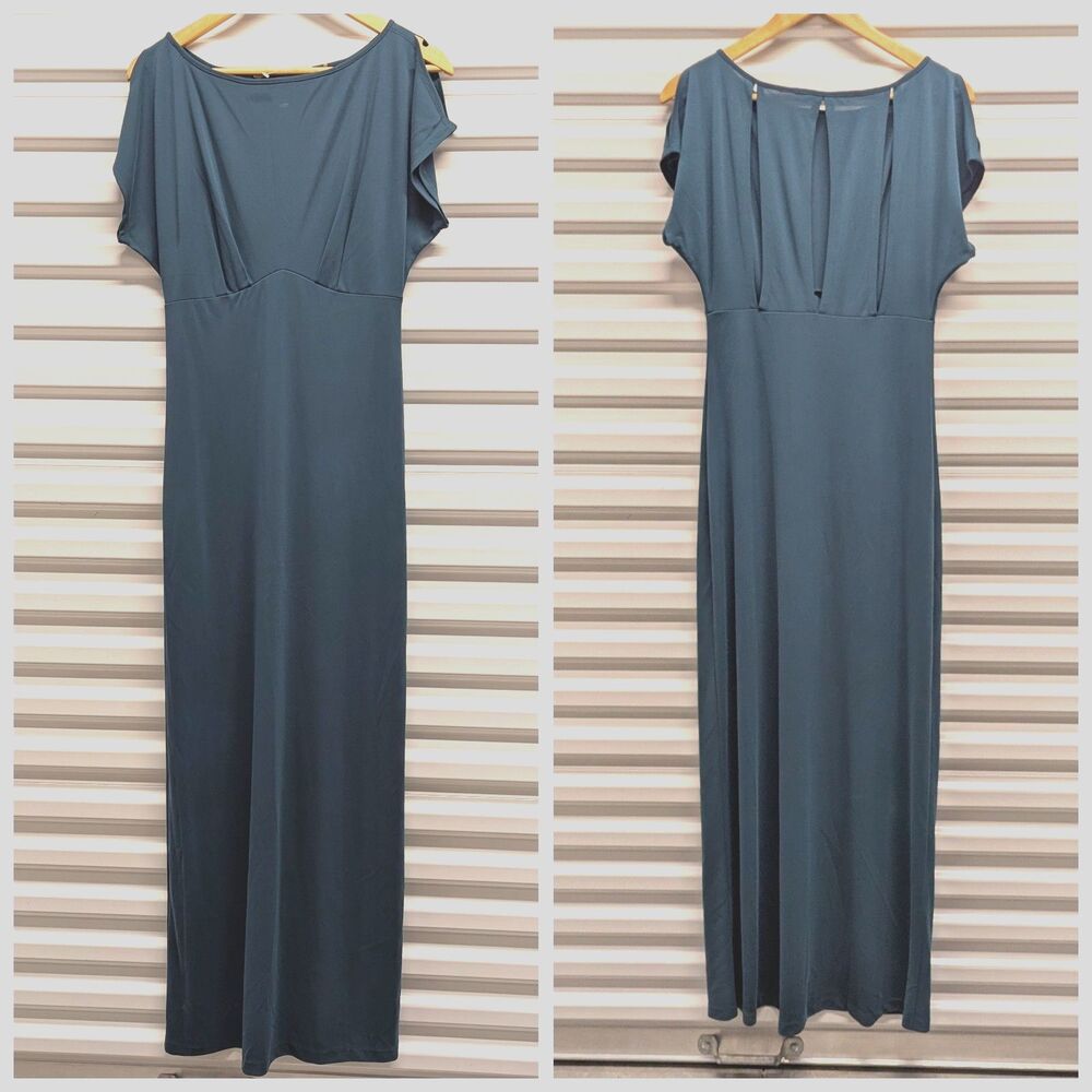 Susana Monaco Elegant Teal Cold Shoulder Sleeve Maxi Dress Small Quiet Luxury